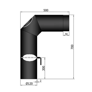 Bøjning Ø 120 mm 2x 45 gr. m. rens og spjæld