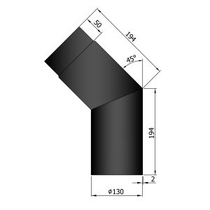 Bøjning Ø 130 mm - 45 gr. sort
