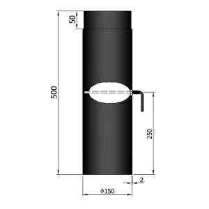 Lige rør Ø 150 mm m. spjæld