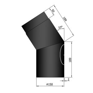 Bøjning Ø150 mm 33 gr. med renseklap sort