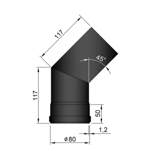 Bøjning Ø 80 mm - 45 gr. uden renseklap