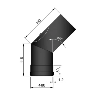 Bøjning Ø 80 mm - 45 gr. med renseklap