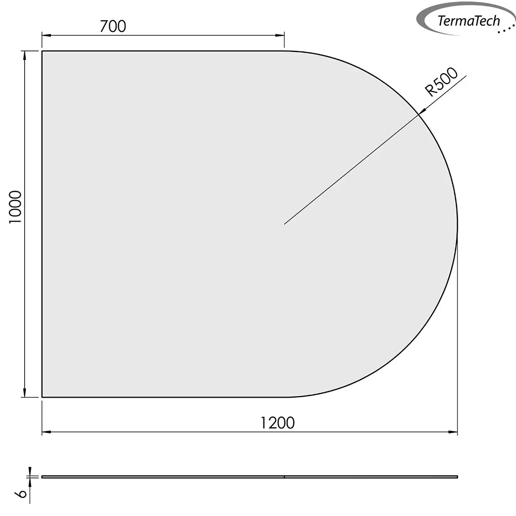 Lige med cirkelbue - 1000x1200 mm glas 6 mm