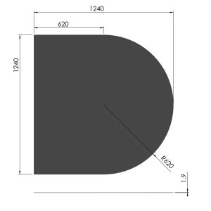 Lige med cirkelbue - 1240x1240 mm (sort stål)