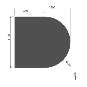 Lige med cirkelbue - 1100 x 1200 mm