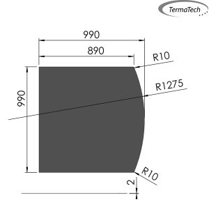 Lige med flad bue - 999x999 mm - 2 mm sort stål