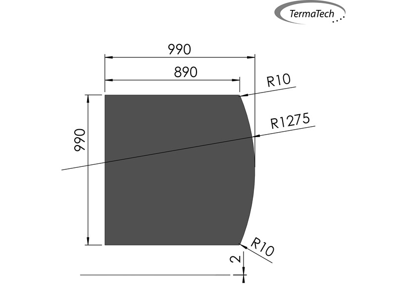 Lige med flad bue - 999x999 mm - 2 mm sort stål