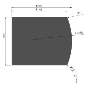 Lige med flad bue - 990x1240 mm sort stål