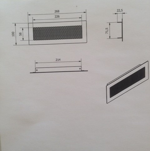 Ventilationsrist med net til montering i murværk eller plade 268x100mm - Billede 3