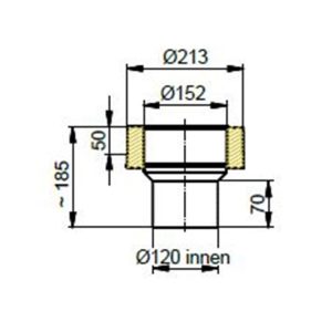 Adapter/overgang fra røgstuds Ø120 til isoleret Ø150.