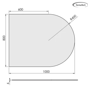 Lige med cirkelbue - 800x1000 mm (glas 6 mm)