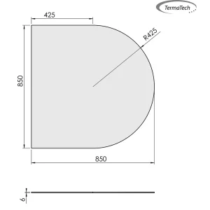 Lige med cirkelbue - 850x850 mm (glas 6 mm)