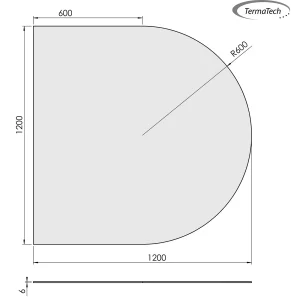 Lige med cirkelbue - 1200x1200 mm 6 mm glas