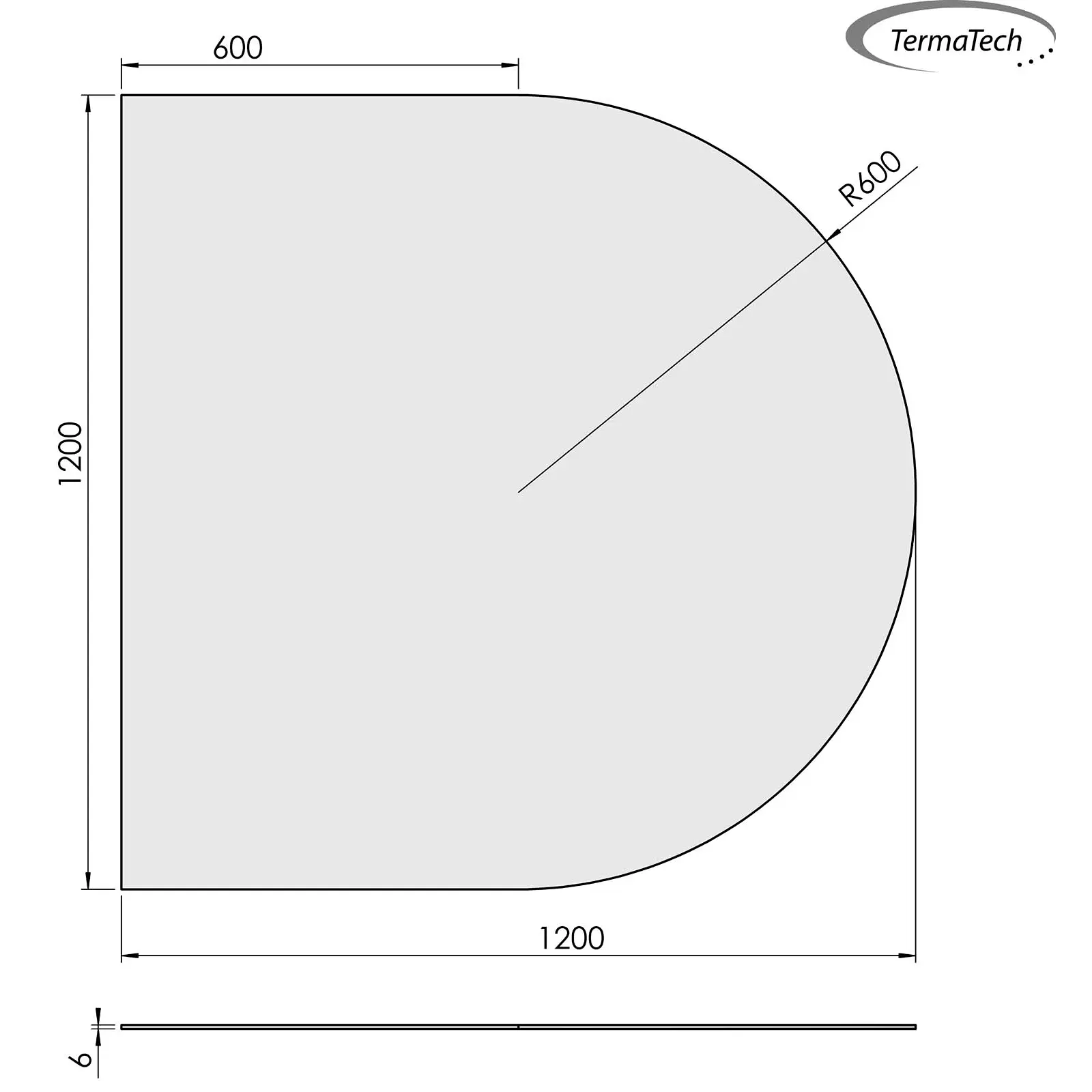 Lige med cirkelbue - 1200x1200 mm 6 mm glas