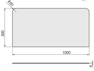 Firkant 1000 x 500 mm (6 mm glas)