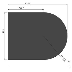 Lige med cirkelbue - 100x1240 mm