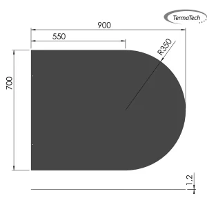 Lige med cirkelbue - 700x900 mm - 1,2 mm sort stål